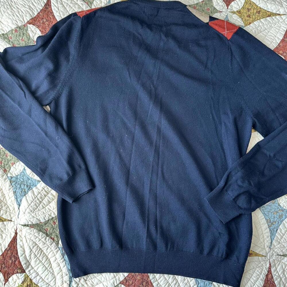 Brooks Brothers navy and orange argyle knit sweater 100% merino wool academic - Picture 4 of 4